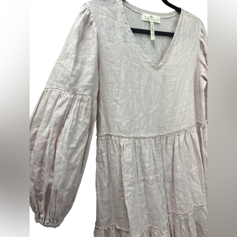Crown Linen Designs Dusty Pink Tiered 100% Linen Dress size small - Picture 4 of 6